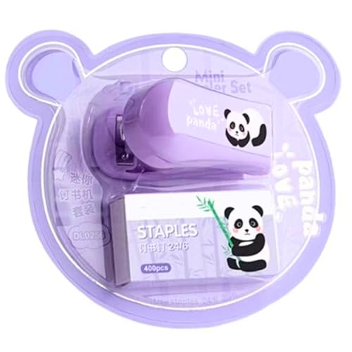 Mini-Hefter, kleiner Hefter, dünn, flach, kompakt, tragbar, Tasche, schlank, niedlicher Panda, für Büro, Studenten, Klassenzimmer, Schule, Reisen (lila) von Generic