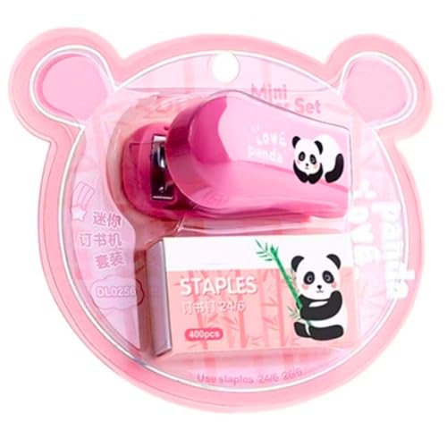 Mini-Hefter, kleiner Hefter, dünn, flach, kompakt, tragbar, Tasche, schlanker, niedlicher Panda, für Büro, Studenten, Klassenzimmer, Schule, Reisen (Rosa) von Generic