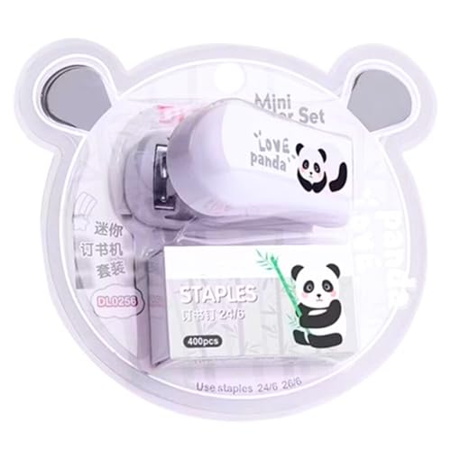 Mini-Hefter, kleiner Hefter, dünn, flach, kompakt, tragbar, Tasche, schlanker, niedlicher Panda, für Büro, Studenten, Klassenzimmer, Schule, Reisen (weiß) von Generic