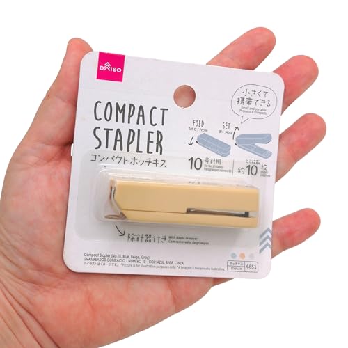 Mini-Hefter, kleiner Hefter, dünn, flach, kompakt, tragbar, für Büro, Studenten, Klassenzimmer, Schule, Reisen (Beige) von Generic