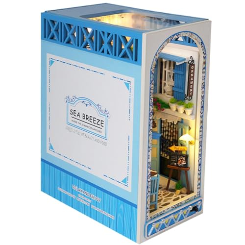 Miniatur Buchecke Set – Sea Breeze aus Holz Booknook Kit Miniatur | Dekorative und kreative Buchstützen zusammengebaut, Miniatur-Szenen für Tischregal Miniatur Buchecke Set – Sea Breeze aus Holz Booknook Kit Miniatur | Dekorative und kreative Buchstützen zusammengebaut, Miniatur-Szenen für Tischregal von Generic