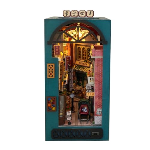 Miniatur-Buchecken-Set, Bücherregal | Modell der Auffahrt mit LED-Licht, Bücherregal, 3D-Holzpuzzle für Erwachsene, Jugendliche, Anfänger von Generic