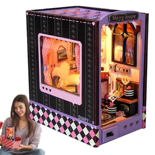 Miniatur Holzpuzzle Buchstützen - Miniatur-Set Für Puppenhaus Mit Buchecke, Miniatur-Holzpuppenhaus Mit Präzisionsschnitt, Buchecke, Spielzeug von Generic