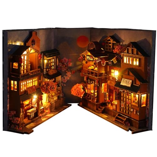 Miniatur Korkenzieher-Set – Diorama aus Holz, 3D-Dekoration, Basteln, Regalornament | Modell Buchecke, japanisch inspiriert, für den Bürostil, Leseecke von Generic