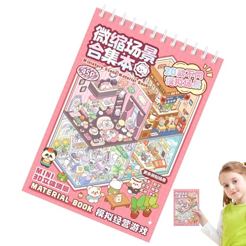 Miniatur-Szenen-Aufkleberbuch, Miniatur-Haus-Szenen-Aufkleber – wiederverwendbare Miniatur-Szenenaufkleber | Aufkleber mit dreidimensionalem visuellem Effekt, Scrapbooki-Handwerk von Generic