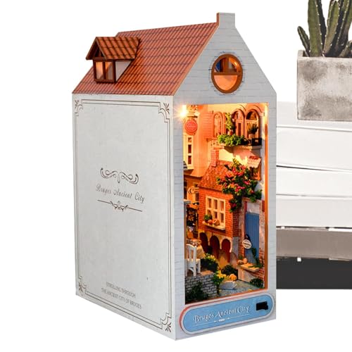 Miniaturkabine Kabine, Miniaturkabine Buchecke | Hölzerne Gewächshaus -Kits mit LED -Leuchten | Handwerkertätiges handwerkliche Dekoration für Studienzimmer, Kinderzimmer, Halszimmer von Generic