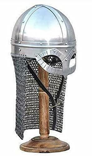 Mittelalterlicher römischer Kettennetz-Helm spartanischer Wikingerhelm Normanhelm Kettenpost Rüstung Helm Metall tragbare Helme Rollenspiel LARP Helm Kostüm Halloween Geschenk von Generic