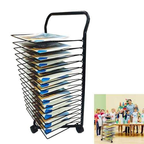 Mobiles Trockengestell für Klassenzimmer und Kunstateliers, 16 Regale, schwarz pulverbeschichtetes Metallstahlgestell zur Aufbewahrung von Leinwänden, Maltafeln und Kunstwerken von Generic