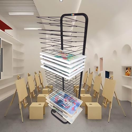 Mobiles Trockengestell für Kunst mit 30 Ablagen, schwarz pulverbeschichteter Metallstahl, perfekt für den Einsatz zu Hause oder im Klassenzimmer, Organizer für Kunstwerke und Gemälde von Generic