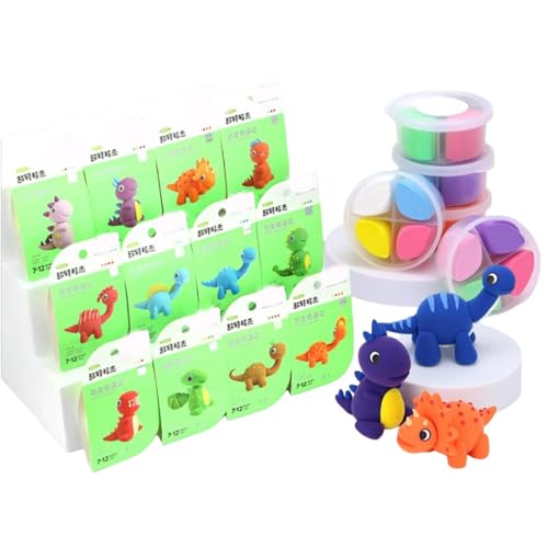 Modelliermasse, Modelliermasse, Ton-Skulptur-Set mit Tieren, Desserts, niedlicher Dinosaurier, leichtes kreatives Kunsthandwerk, Modellierspielzeug für 12 Stück von Generic