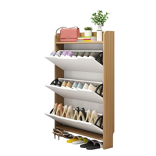 Moderner, schmaler Schuhschrank mit Türen für kleine Räume, helles Walnussholz von Generic