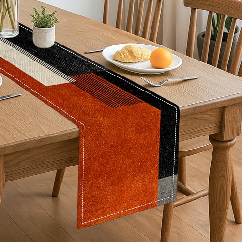 Moderner geometrischer Tischläufer, abstraktes Muster, orange und schwarz, Tischdekoration für Herbstfamilientreffen und Feiertagsfeiern, 33 x 183 cm Moderner geometrischer Tischläufer, abstraktes Muster, orange und schwarz, Tischdekoration für Herbstfamilientreffen und Feiertagsfeiern, 33 x 183 cm von Generic
