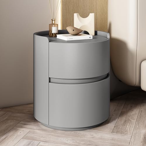 Moderner minimalistischer weißer Nachttisch aus Massivholz mit Schubladen, runder Beistelltisch fürs Schlafzimmer, Kommode, Mini-Aufbewahrungsschrank aus Holz von Generic