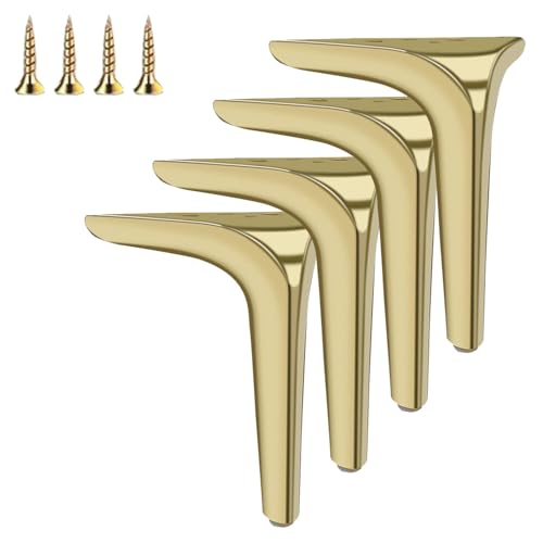 Möbelfüße 4 Stück Sofafüße Metall Tischbeine Ersatz Möbelbeine 10cm 12cm 15cm 18cm Dreieck Sofafuß Schrankfüße DIY Mit Schrauben Und Bodenschutz(Gold,10cm) von Generic