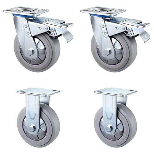 Möbelrollen Bürorollen Cwheel, 4-Zoll-Räder, Industrierollen mit Bremse, Schwenkbare Schwerlastrollen mit Feststellfunktion, Rollen für Möbelbeine, Verdickte Bodenplatte, Tragfähig von Generic