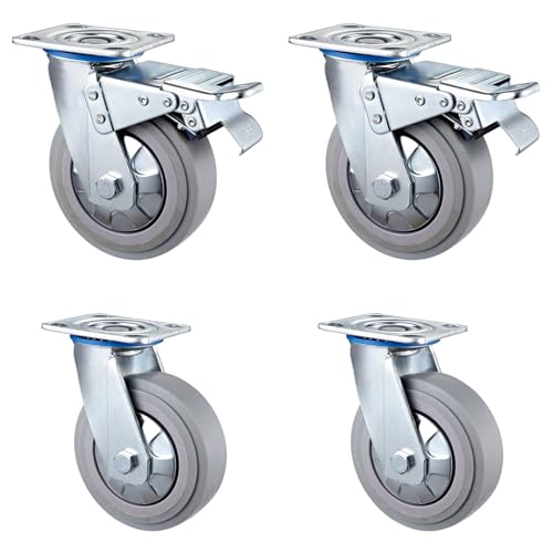 Möbelrollen Bürorollen Cwheel, 4-Zoll-Räder, Industrierollen mit Bremse, Schwenkbare Schwerlastrollen mit Feststellfunktion, Rollen für Möbelbeine, Verdickte Bodenplatte, Tragfähig von Generic