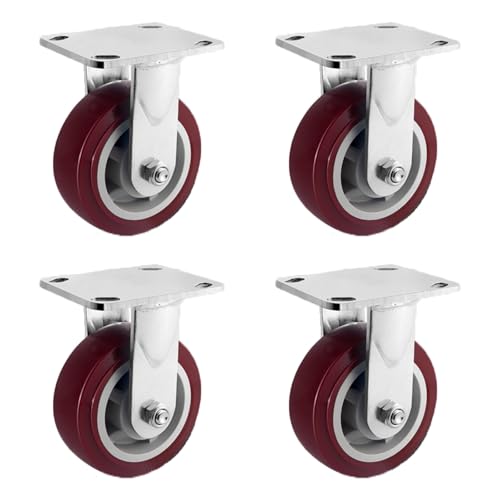 Möbelrollen Schwerlast Lenkrollen Lenkrollen 4-Zoll-Rad, Hochleistungs-4er-Set, Industriell Mit Bremse, Für Möbelbeine, Einfache Installation von Generic