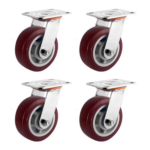 Möbelrollen Schwerlast Lenkrollen Lenkrollen 4-Zoll-Rad, Hochleistungs-4er-Set, Industriell Mit Bremse, Für Möbelbeine, Einfache Installation von Generic