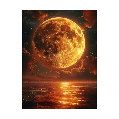 Mond Malen Nach Zahlen Erwachsene Landschaft Malen Nach Zahlen 40x30 cm DIY Basteln Erwachsene Klarheit Farbe Leinwan Bilder mit Acrylfarben Set 3 Typen Pinsel für Deko Wohnzimmer, Geschenke 2YH-10129 von Generic