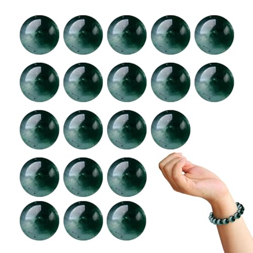 Moos-Achat-Perlen, Steinperlen für Armbänder - 20 Stück grüne Perlen 10 mm mit Edelsteinen - Zubehör zur Schmuckherstellung, Perlen für Jugendliche, Senioren, Männer, von Generic
