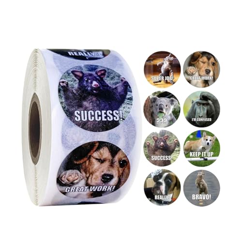 Motivationsaufkleber - 500pcs süße Tieraufkleber Roll für Kinder, trendige Bestätigungsaufkleber | Positive Aufkleber für Kinder, 1-Zoll-lustige Belohnungsaufkleber für Schüler, Lehrer, Klassenzimmerv von Generic
