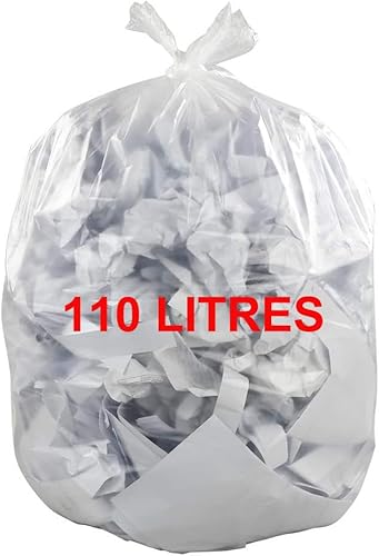 Müllbeutel, transparent, 110 l | 100 Müllbeutel 110 l | sehr robust und wasserdicht (30 µ) | Mülleimer Büro – Gewerbe | Verschluss zum Binden | recycelbar | für 100-Liter-Mülleimer von Generic