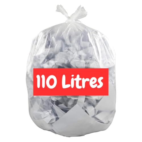 Müllbeutel, transparent, 110 l x 50 cm, Müllbeutel, 110 l, sehr robust und wasserdicht (30 µ), Mülleimer, Büro, Gewerbe, Mülltrennung, Mülltrennung, für 100 Liter Mülleimer von Generic