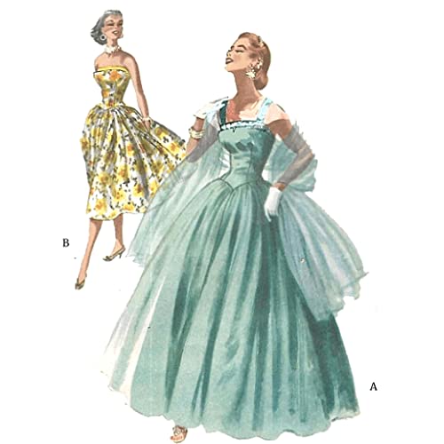 Muster der 1950er Jahre, Abendkleid, Brautkleid, Ballkleid und Stola, Schwarz und Weiß (MC3399) von Générique