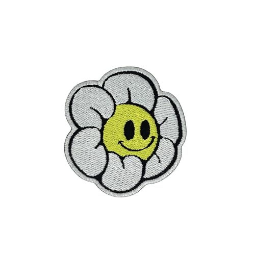 NH Smiley-Blumen-Aufnäher zum Aufbügeln – Stickerei Applikation Patches für Dekoration von Generic