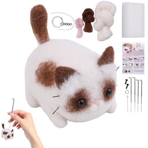 Nadelfilz-Set für Anfänger, Katzenpuppen-Set in Tierform, handgefertigt, Bastelset mit Schritt-für-Schritt-Anleitung für Bastelliebhaber im Alter von Generic