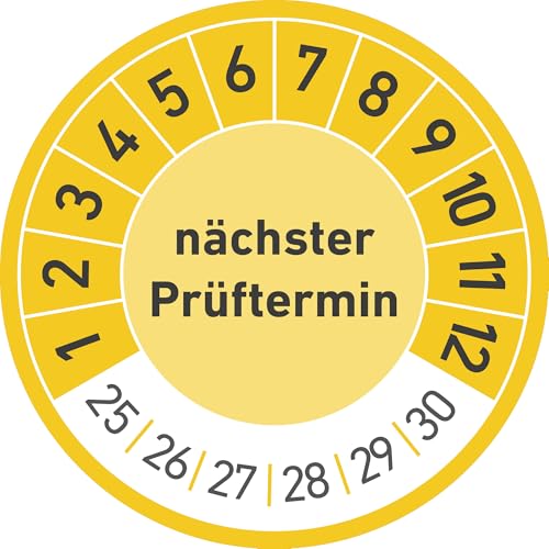 Nächster Prüftermin, 30 mm Ø Prüfetiketten, Prüfplaketten, Prüfplakette, Wartung (gelb, 1000er Pack) von Generic