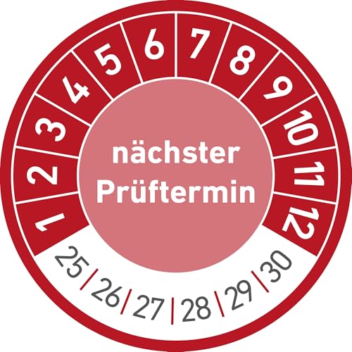 Nächster Prüftermin, 30 mm Ø Prüfetiketten, Prüfplaketten, Prüfplakette, Wartung (rot, 1000er Pack) von Generic