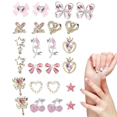 Nageldekoration- 3D-Nageldekoration, dekorative Metallteile | Außergewöhnliche Butterfies mit Drahtbändern Vielseitige Kirschherz Rhinestones Charm Nageldekoration- 3D-Nageldekoration, dekorative Metallteile | Außergewöhnliche Butterfies mit Drahtbändern Vielseitige Kirschherz Rhinestones Charm von Generic
