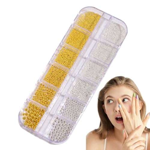 Nagelperlen - Perlen Für Nägel, Nägel Künstlicher Charme | Nagelperlen Kleine, Kleine Nagelperlen | Kleine Perlen Für Nägel, 3D Gemischte Größen Maniküre Silbergold Charme Kaviar Perlen Für Schmuck von Generic