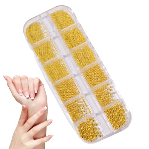 Nagelperlen – Zubehör für japanische Nägel, Strass, gemischte Perlen, Nagelzubehör, gemischte Größen, 3D-Maniküre, Silber, Gold, , Perlen für Schmuck von Generic