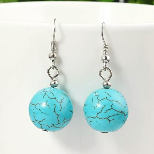 Natürliche 12mm Blau Türkis Kristall Runde Edelstein Perlen Haken Ohrringe von Generic
