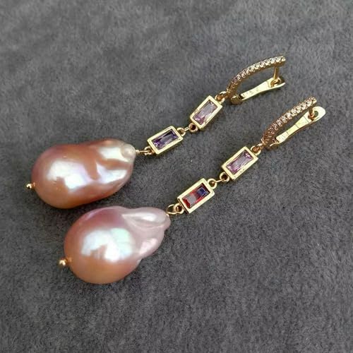 Natürliche Zuchtperlen Rosa Perle Pflastern Kette Baumeln Hebel Zurück Ohrringe Klassische Frauen von Generic