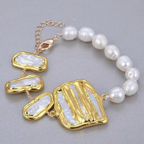 Natürliche weiße Biwa-Perlen-Zuchtperlen, vergoldetes Kettenarmband, 20,3 cm, für Damen Natürliche weiße Biwa-Perlen-Zuchtperlen, vergoldetes Kettenarmband, 20,3 cm, für Damen von Generic