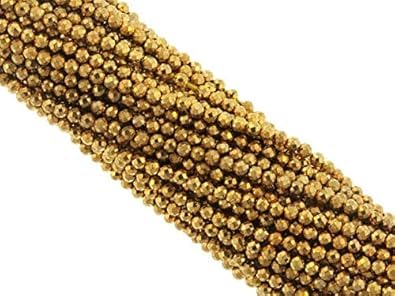 Natürlicher Pyrit, 3 mm, Edelstein, 5 Stränge, rund, facettiert, lose Perlen, 35,6 cm Schnur jeder Linie für Schmuckherstellung von Generic