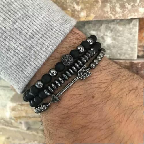 Naturstein Lavastein 2/3 Stück Tigerauge Perlen Krone Armband Armreif Herren Geschenk-3 Stück-Pfeilperlen von Generic