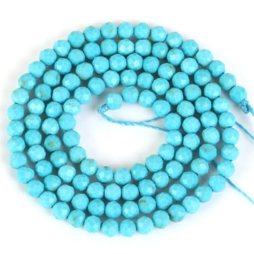 Natursteine, facettiert, blau, türkis, rund, lose Perlen für Armbänder, Halsketten, Schmuckherstellung, Blau-Türkis, 4 mm, ca. 90 Stück von Generic