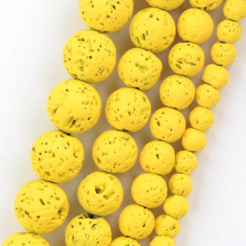 Natursteinperlen, 4–10 mm, Mischung aus Vulkangestein, Lava, Gummi, runde lose Perlen für Schmuckherstellung, Gelb, 10 mm von Generic