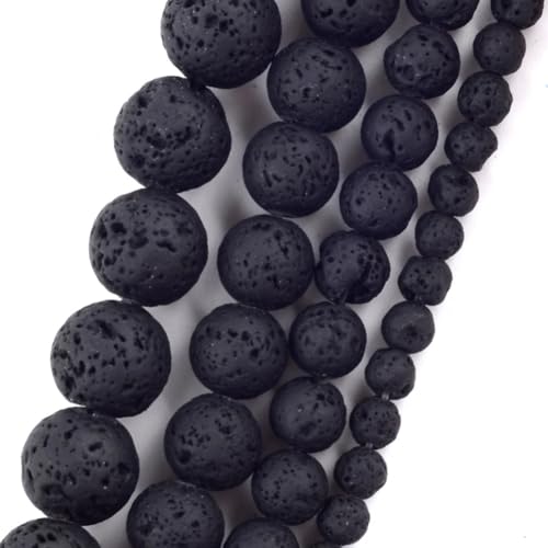 Natursteinperlen, 4–10 mm, Mischung aus Vulkangestein, Lava, Gummi, runde lose Perlen für Schmuckherstellung, Schwarz, 4 mm Natursteinperlen, 4–10 mm, Mischung aus Vulkangestein, Lava, Gummi, runde lose Perlen für Schmuckherstellung, Schwarz, 4 mm von Generic