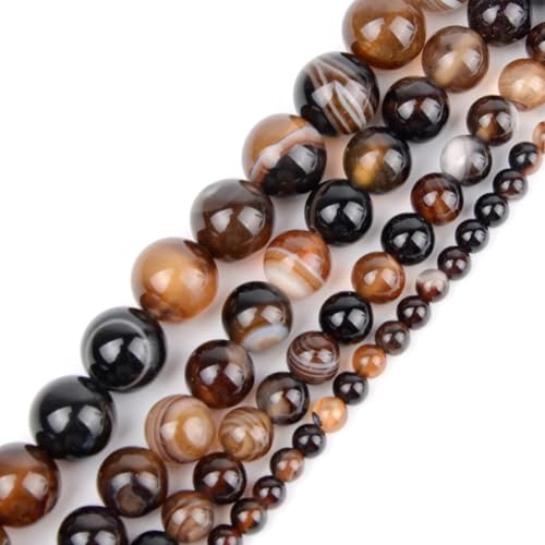 Natursteinperlen, 4–12 mm, Kaffee-Streifen, Achat, rund, lose Perlen für Armbänder, Halsketten, Standardgröße, 10 mm Natursteinperlen, 4–12 mm, Kaffee-Streifen, Achat, rund, lose Perlen für Armbänder, Halsketten, Standardgröße, 10 mm von Generic