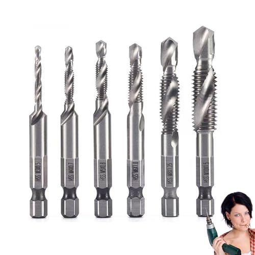 Neattidyly 3 in 1 Spiral Tap Hex Shank Drill Bit Set, M3-M10 Size Professional Thread Tap Drill Bit Set for Quick Change Impact Drivers (SIiver long) von Generic