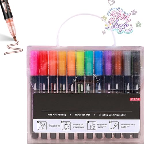 Neattidyly Marker Pen for Highlight - Double Line Quick Dry Graffiti Dotting Pens, Sparkly Metallic Glitter for Precision Outlines and Creative Drawing (36Pcs) von Generic