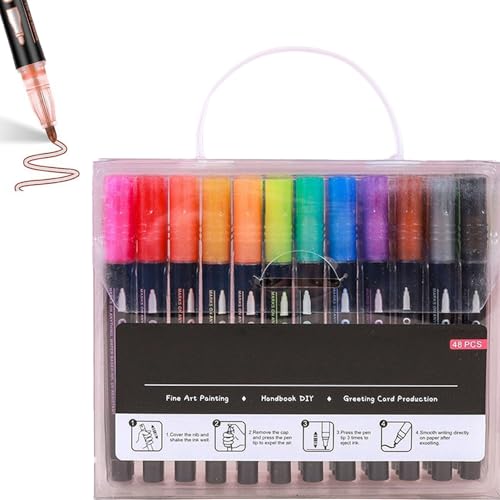 Neattidyly Marker Pen for Highlight - Double Line Quick Dry Graffiti Dotting Pens, Sparkly Metallic Glitter for Precision Outlines and Creative Drawing (48Pcs) von Generic