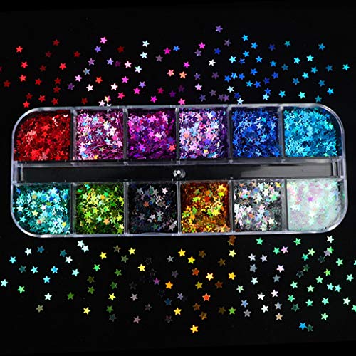 Newwyt 12 Gitter/Box Sternform Fluoreszierende Pailletten holografische Glitzerflocken leuchten im Dunkeln DIY Harzform Epoxidfüllung 10# PE Newwyt 12 Gitter/Box Sternform Fluoreszierende Pailletten holografische Glitzerflocken leuchten im Dunkeln DIY Harzform Epoxidfüllung 10# PE von Generic
