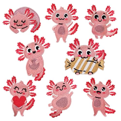 Niedliche Aufnäher zum Aufbügeln, Bügelflicken für Kinder | 8 Axolotl Flicken für Bekleidungsreparatur | Stickerei für Kleidung für Jeans, Jacken, T-Shirts und für süße Kleidung Niedliche Aufnäher zum Aufbügeln, Bügelflicken für Kinder | 8 Axolotl Flicken für Bekleidungsreparatur | Stickerei für Kleidung für Jeans, Jacken, T-Shirts und für süße Kleidung von Generic