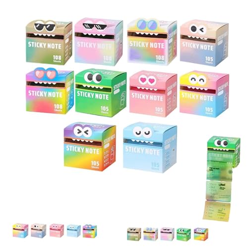 Niedliche Haftnotiz mit Monstermuster, lustige Haftnotizen mit pastellfarbenen Tieren, lebendiges Farbverlaufsdesign, kleine selbstklebende Notizblöcke mit Cartoon-Motiven(10PCS) von Generic
